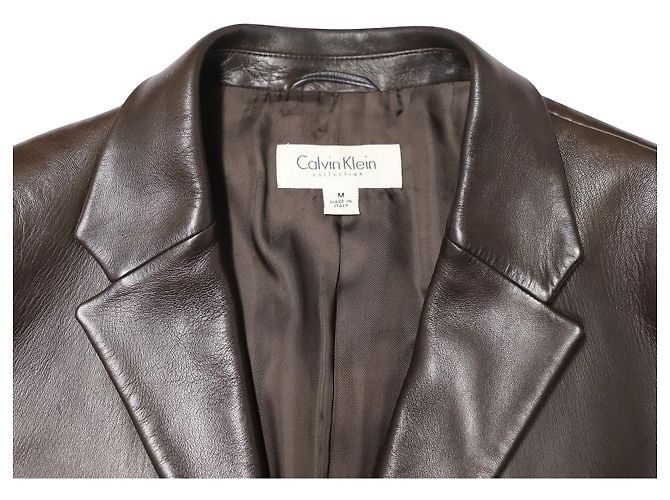 Calvin Klein Veste à simple boutonnage en cuir marron - vue 3