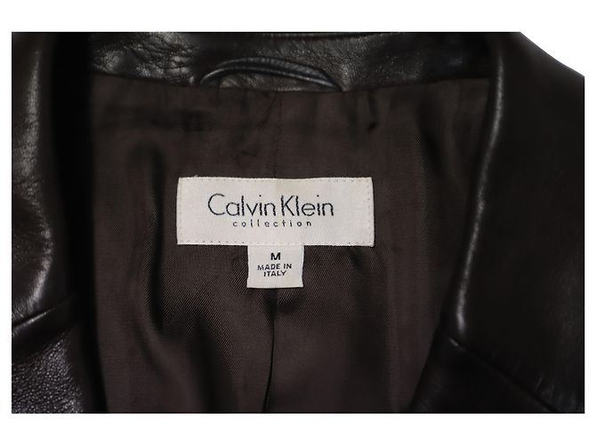 Calvin Klein Veste à simple boutonnage en cuir marron - vue 4