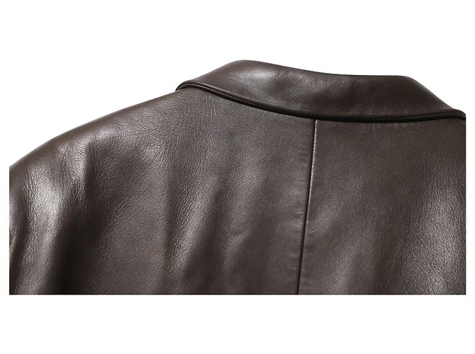 Calvin Klein Veste à simple boutonnage en cuir marron - vue 5