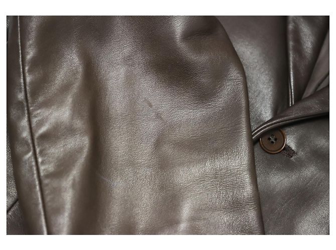 Calvin Klein Veste à simple boutonnage en cuir marron - vue 7