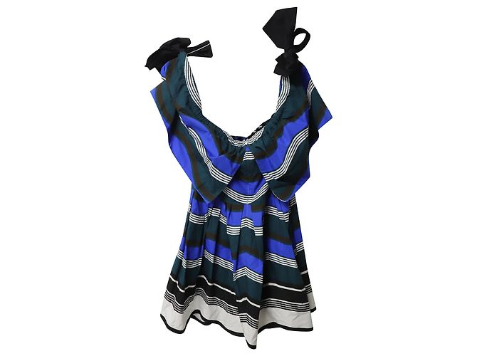 Abito Fendi a righe con spalle scoperte e volant in cotone multicolor Stampa python - vista 5