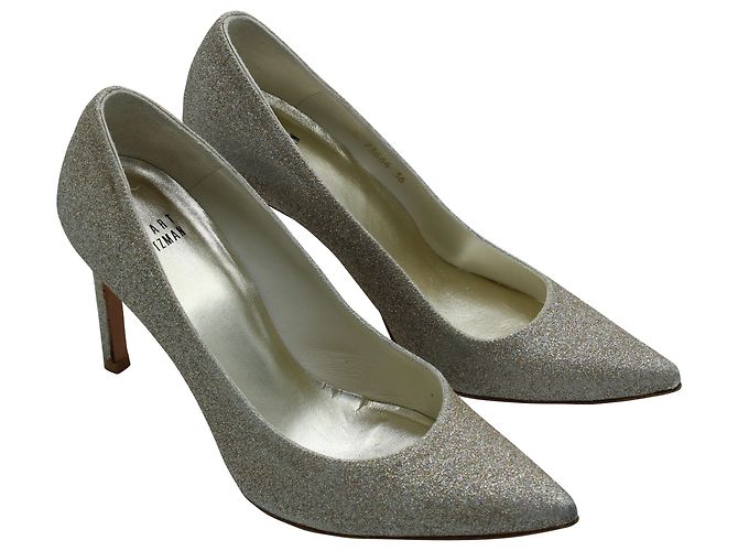 La rapina di Stuart Weitzman 95 Décolleté in Pelle Lamé Glitter Oro D'oro Metallico - vista 3