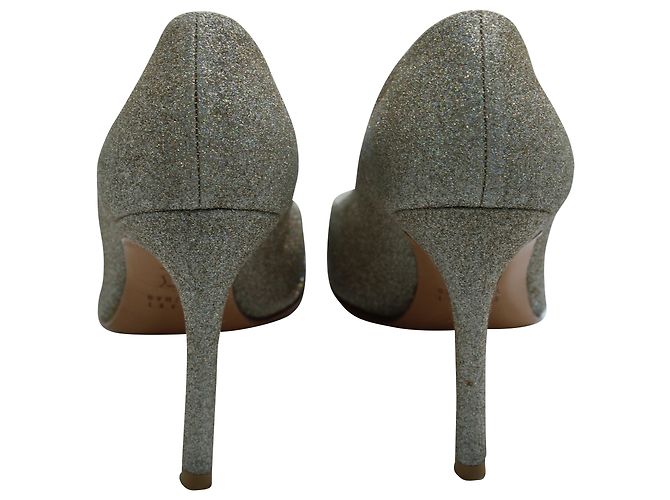 La rapina di Stuart Weitzman 95 Décolleté in Pelle Lamé Glitter Oro D'oro Metallico - vista 4