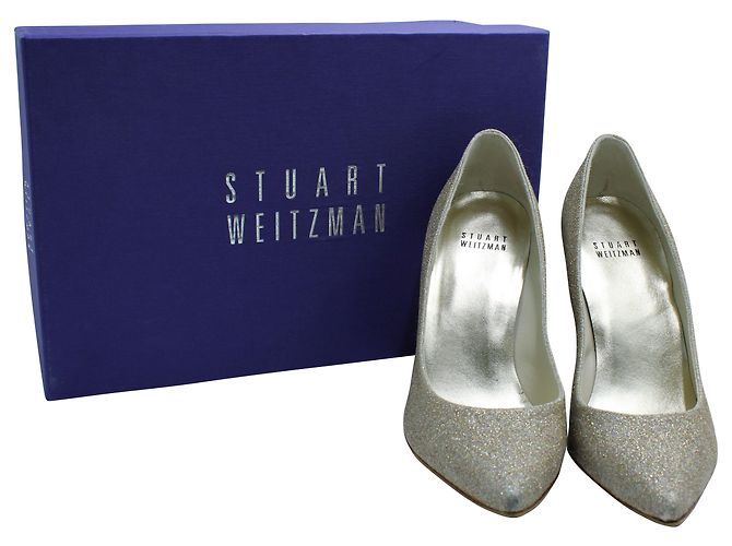 La rapina di Stuart Weitzman 95 Décolleté in Pelle Lamé Glitter Oro D'oro Metallico - vista 7