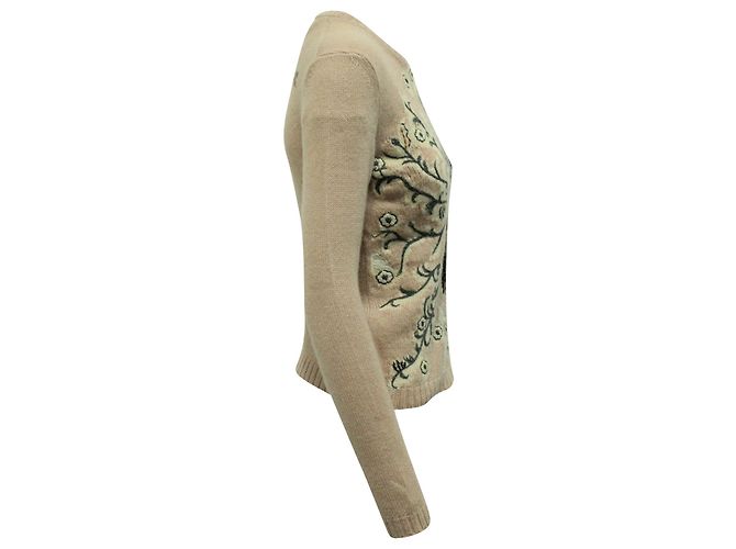 Dior Strickpullover mit besticktem Blumenmotiv aus beigefarbenem Kaschmir - Ansicht 2
