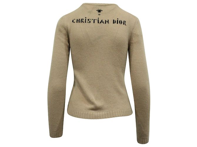 Dior Strickpullover mit besticktem Blumenmotiv aus beigefarbenem Kaschmir - Ansicht 3