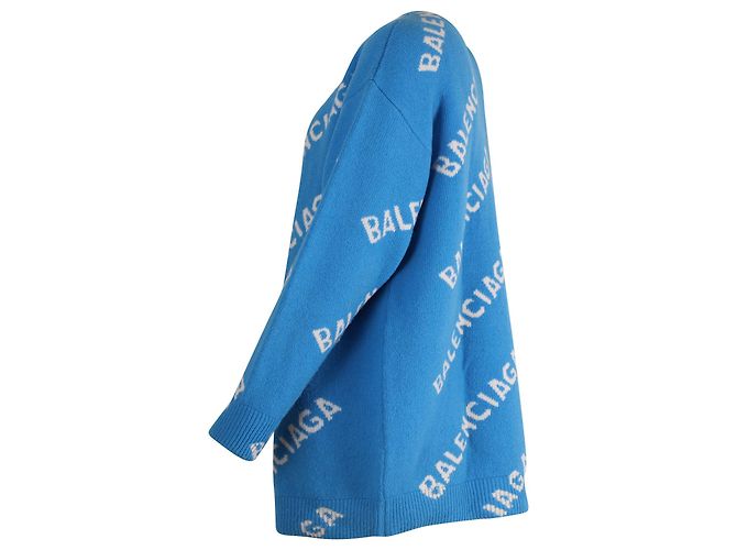Balenciaga Strickpullover mit Logo-Print aus blauer Wolle - Ansicht 2