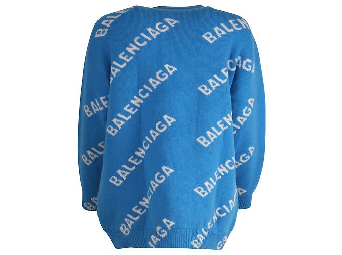 Balenciaga Strickpullover mit Logo-Print aus blauer Wolle - Ansicht 3