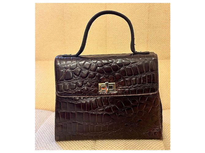 Autre Marque Bolsa Francesco Biasia em couro marrom com estampa de crocodilo - vista 13