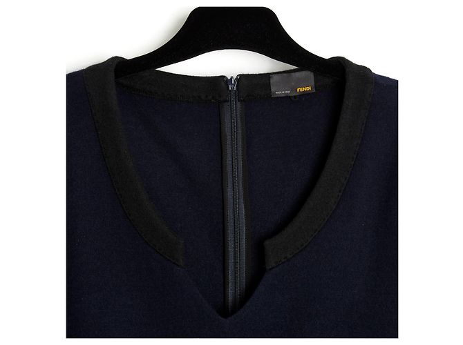Abito Fendi in jersey di lana blu navy e nero - vista 4