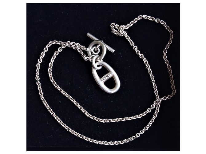 Hermès FARANDOLE collana in argento con pendente maglia ancora Navy Silver hardware - vista 2