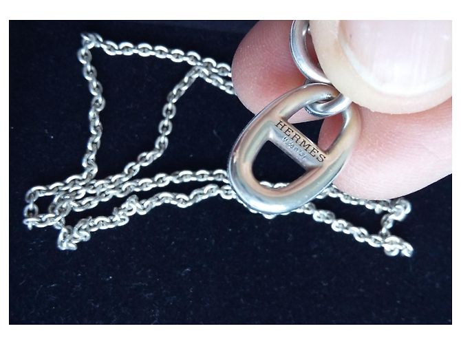 Hermès FARANDOLE collana in argento con pendente maglia ancora Navy Silver hardware - vista 3
