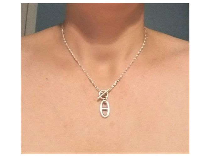 Hermès FARANDOLE collana in argento con pendente maglia ancora Navy Silver hardware - vista 4