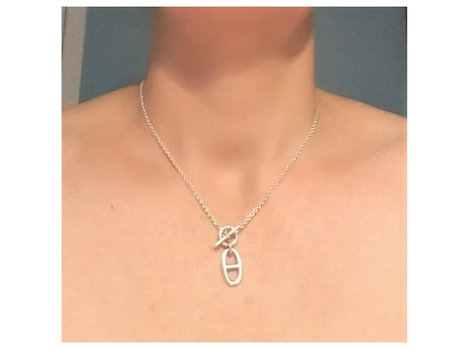 Hermès FARANDOLE collana in argento con pendente maglia ancora Navy Silver hardware - vista 5