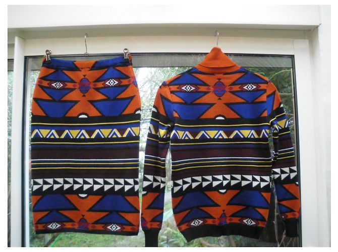 Stella Jean Skirt Suit Wool Multicolored Aztec Pattern - view 3