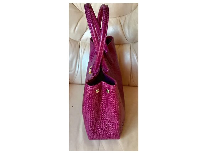 Longchamp Roseau Borsa in pelle croco fucsia Fuschia - vista 2