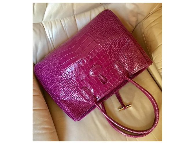 Longchamp Roseau Borsa in pelle croco fucsia Fuschia - vista 5