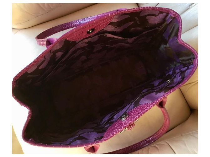 Longchamp Roseau Borsa in pelle croco fucsia Fuschia - vista 6
