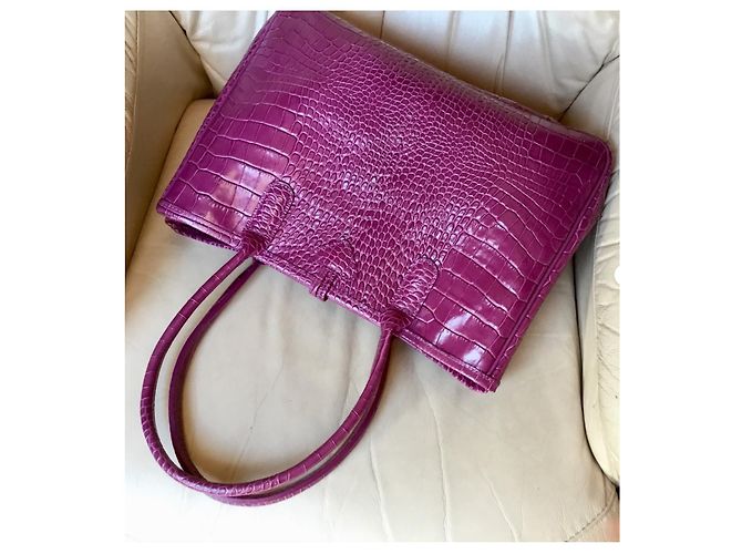 Longchamp Roseau Borsa in pelle croco fucsia Fuschia - vista 8