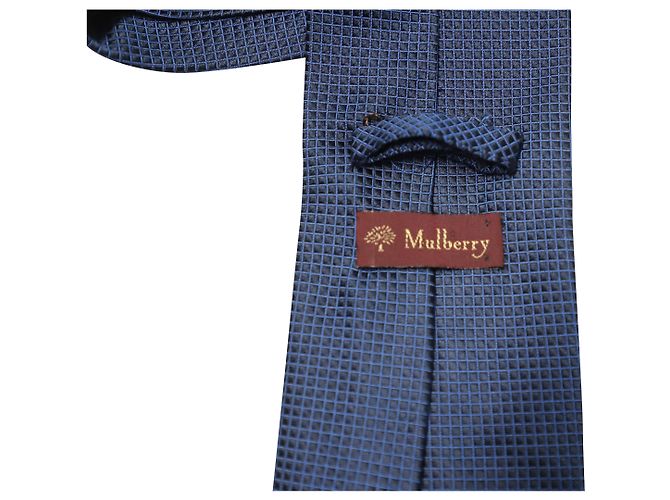 Gravata Mulberry Window Pane Print em seda azul marinho - vista 5