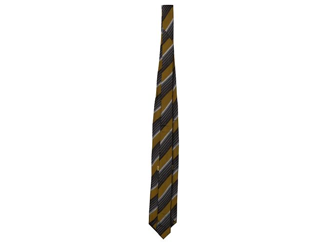 Cravatta Ermenegildo Zegna a Righe in Seta Grigio/Gialla Giallo - vista 3