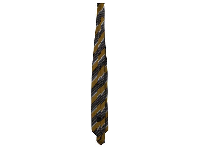 Cravatta Ermenegildo Zegna a Righe in Seta Grigio/Gialla Giallo - vista 4