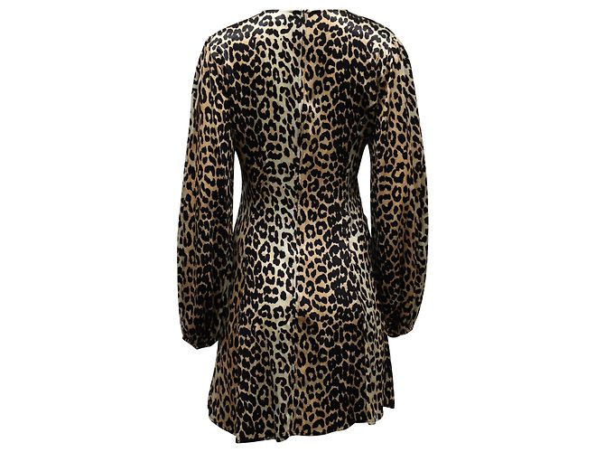Mini abito Ganni Blakely con stampa leopardata in misto seta marrone Stampa python - vista 2