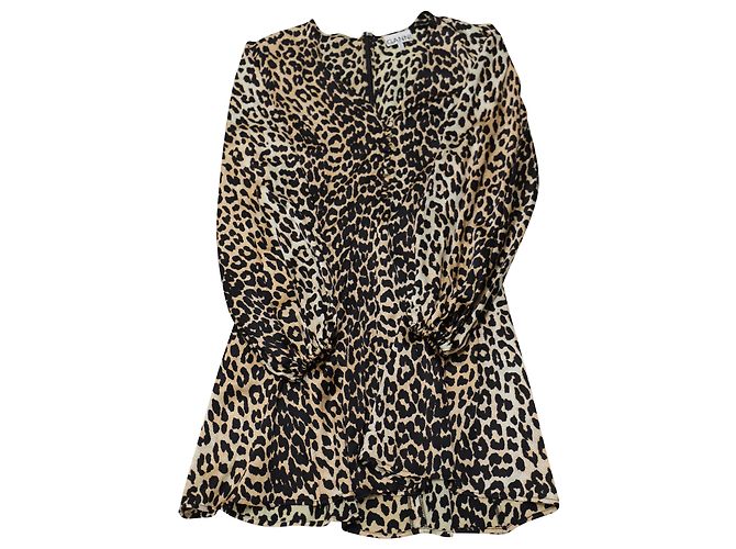 Mini abito Ganni Blakely con stampa leopardata in misto seta marrone Stampa python - vista 3