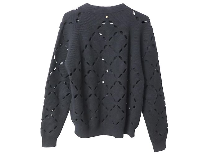 Versace Laser Cutout Sweater in Black Wool - view 2