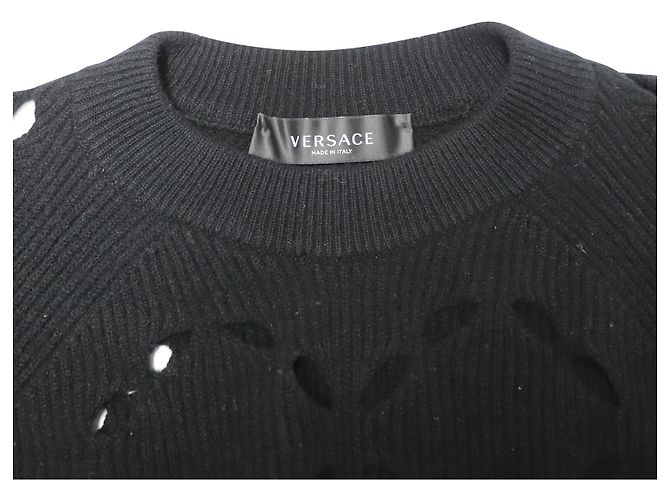 Versace Laser Cutout Sweater in Black Wool - view 3