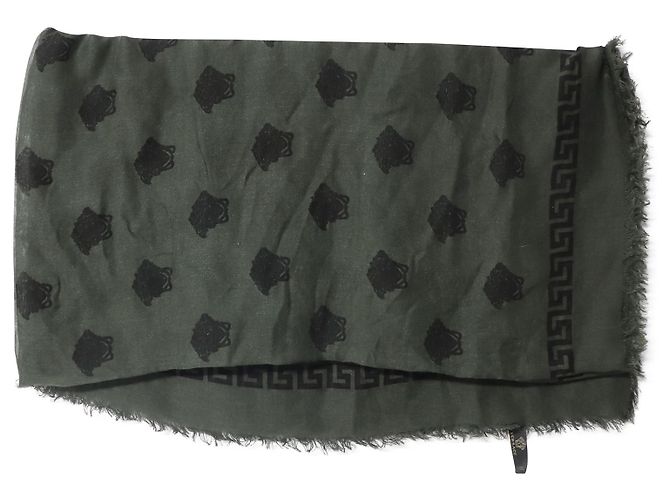 Gianni Versace Sciarpa con stampa Medusa Versace in seta grigia e verde scuro Grigio - vista 5