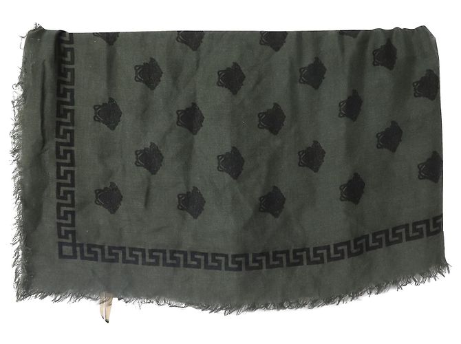 Gianni Versace Sciarpa con stampa Medusa Versace in seta grigia e verde scuro Grigio - vista 6