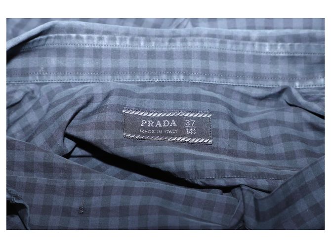 Camicia Prada Button Down a Quadri in Cotone Blu - vista 2