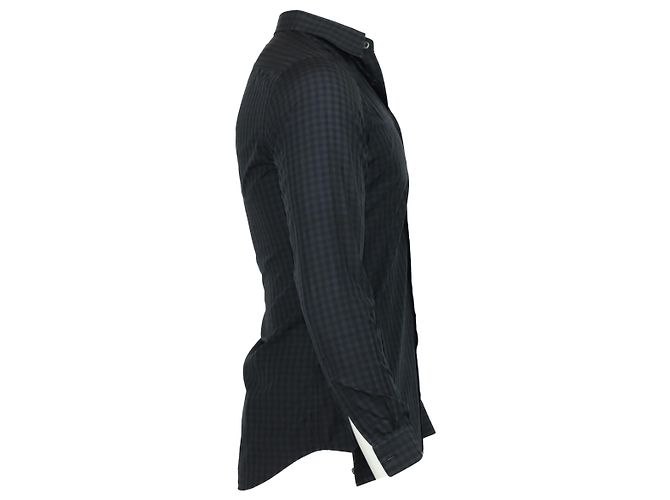 Camicia Prada Button Down a Quadri in Cotone Blu - vista 3