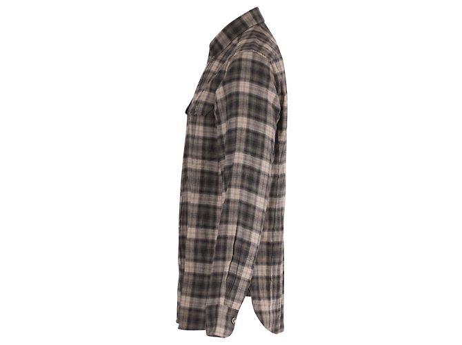 Tom Ford Checked Print Long Sleeve Button Front Shirt in Multicolor Cotton - view 2