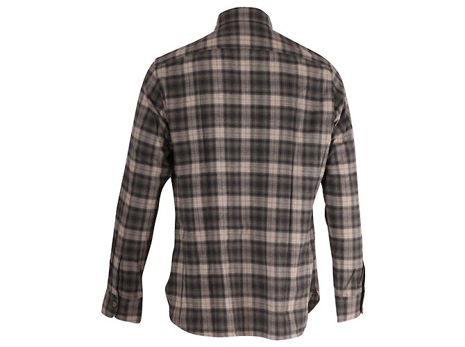 Tom Ford Checked Print Long Sleeve Button Front Shirt in Multicolor Cotton - view 3