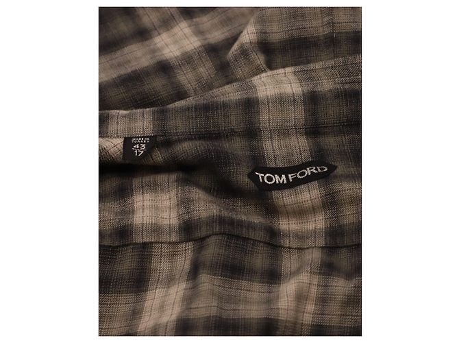 Tom Ford Checked Print Long Sleeve Button Front Shirt in Multicolor Cotton - view 4