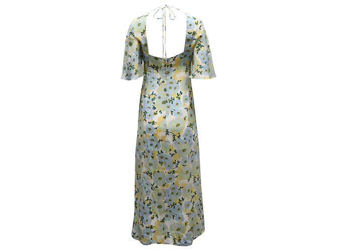 Abito longuette floreale con scollo a V e maniche a campana Sandro Paris in chiffon di seta celeste Blu Blu chiaro - vista 2