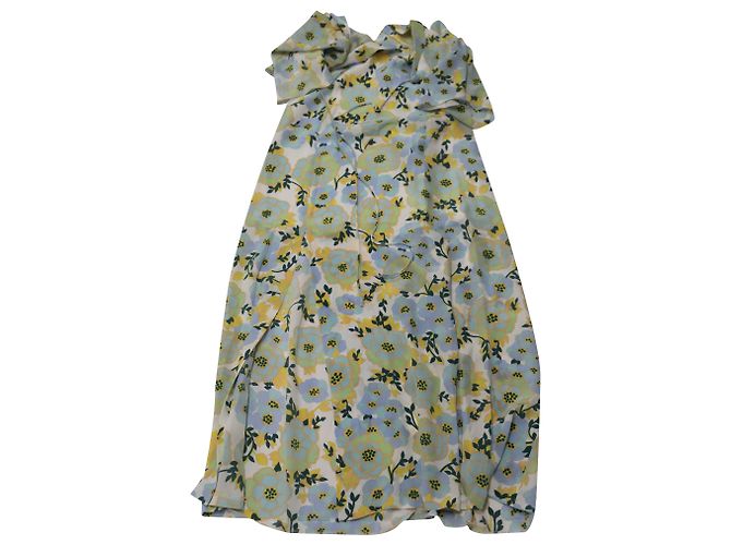 Abito longuette floreale con scollo a V e maniche a campana Sandro Paris in chiffon di seta celeste Blu Blu chiaro - vista 3