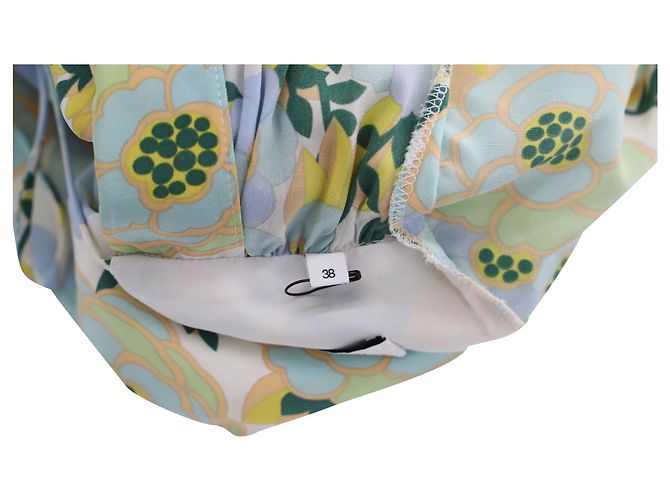 Abito longuette floreale con scollo a V e maniche a campana Sandro Paris in chiffon di seta celeste Blu Blu chiaro - vista 5