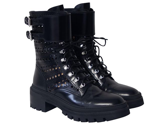 Alaïa Bottines Alaia Ajourées en Cuir Noir - vue 3