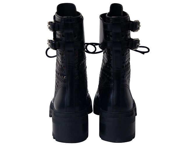 Alaïa Bottines Alaia Ajourées en Cuir Noir - vue 4