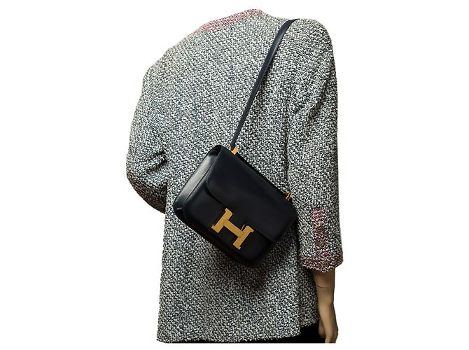 Hermès Splendida borsa Hermes Constance 23 cm in pelle scatola marina, Blu navy - vista 11