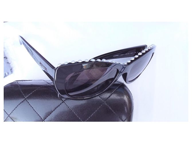 Chanel Gafas de sol ojo de gato con perlas - excelente estado Negro - vista 4