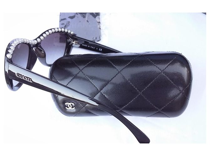 Chanel Gafas de sol ojo de gato con perlas - excelente estado Negro - vista 5