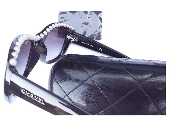 Chanel Gafas de sol ojo de gato con perlas - excelente estado Negro - vista 6