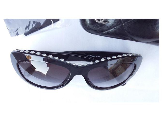Chanel Gafas de sol ojo de gato con perlas - excelente estado Negro - vista 7