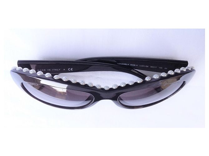 Chanel Gafas de sol ojo de gato con perlas - excelente estado Negro - vista 8