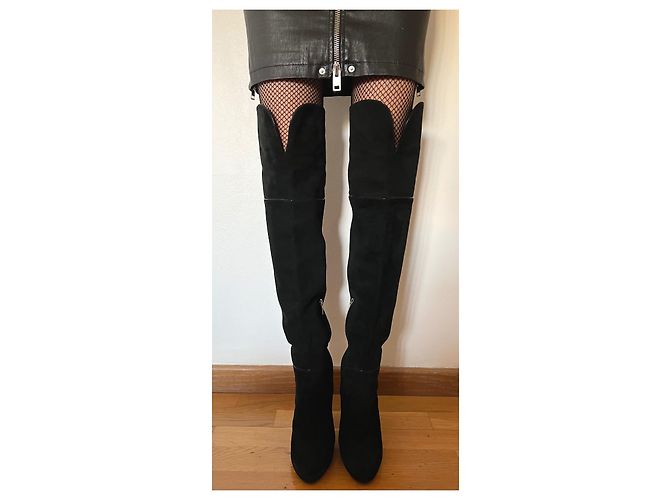 Sergio Rossi Botas altas de gamuza negra 40 Negro - vista 2