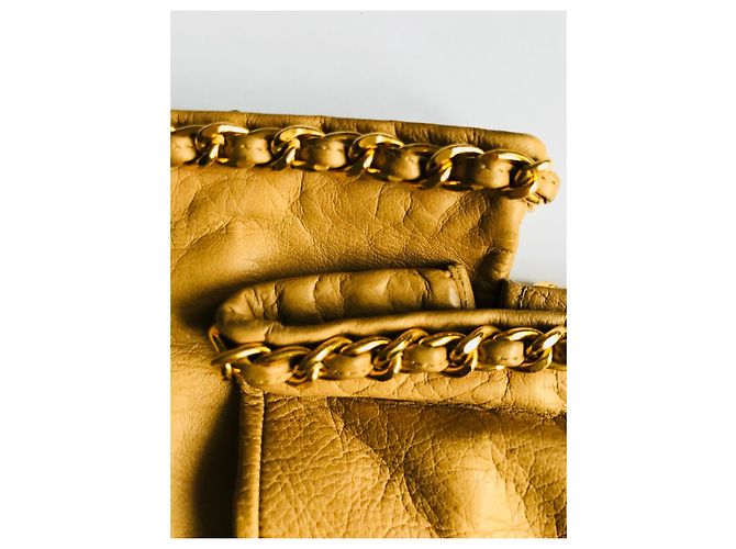 Chanel Lederhandschuhe Beige mit Goldkette Gold hardware - Ansicht 14